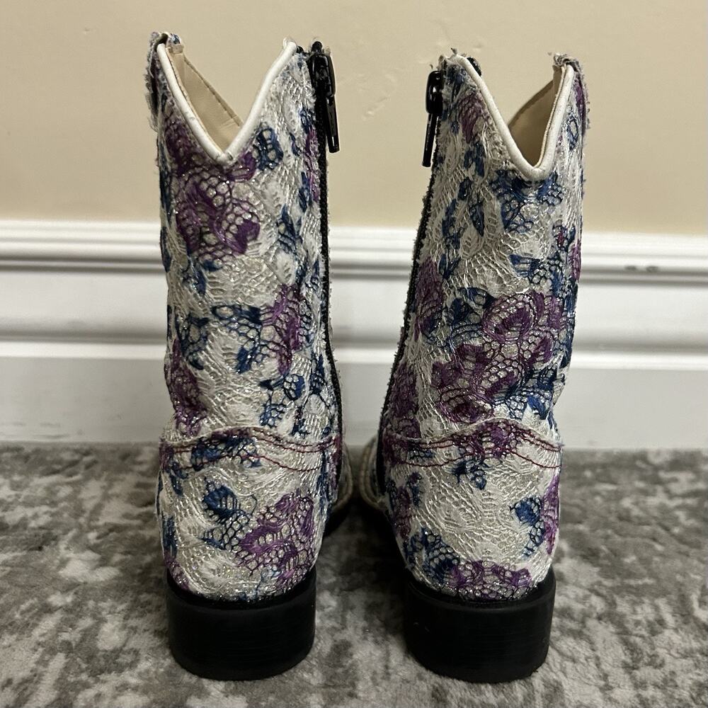 Old West Western Boots Girls Toddler Size 7.0-D Child Floral Sparkle Square Toe - Picture 7 of 12